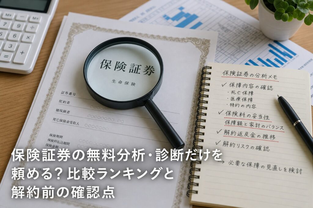 保険証券の無料分析・診断だけを頼める？比較ランキングと解約前の確認点のアイキャッチ画像