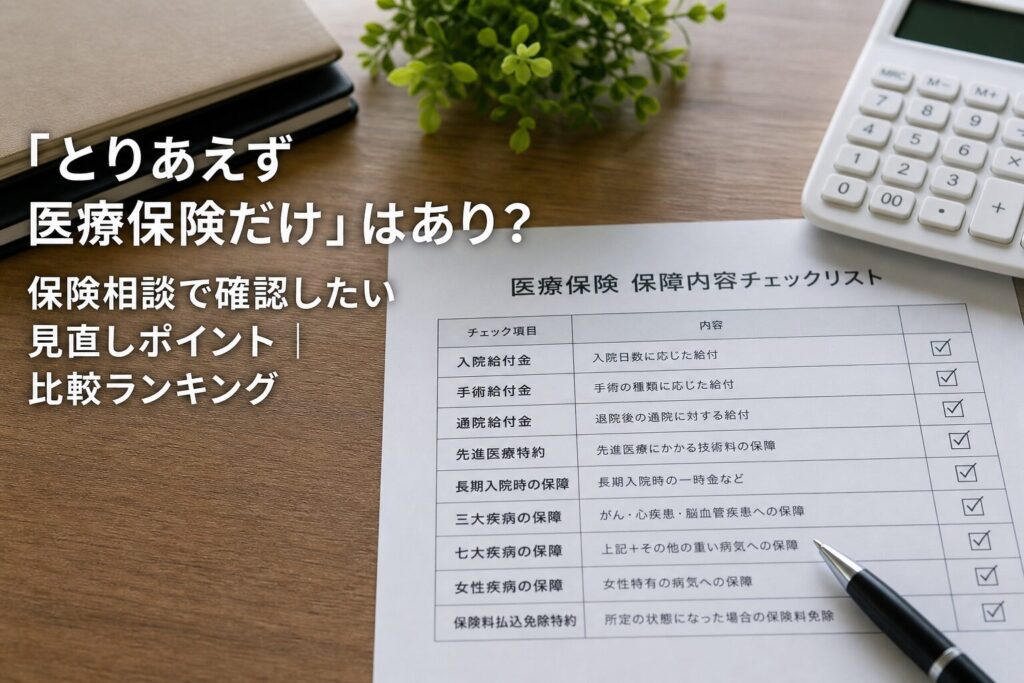 「とりあえず医療保険だけ」はあり？保険相談で確認したい見直しポイント｜比較ランキングのアイキャッチ画像