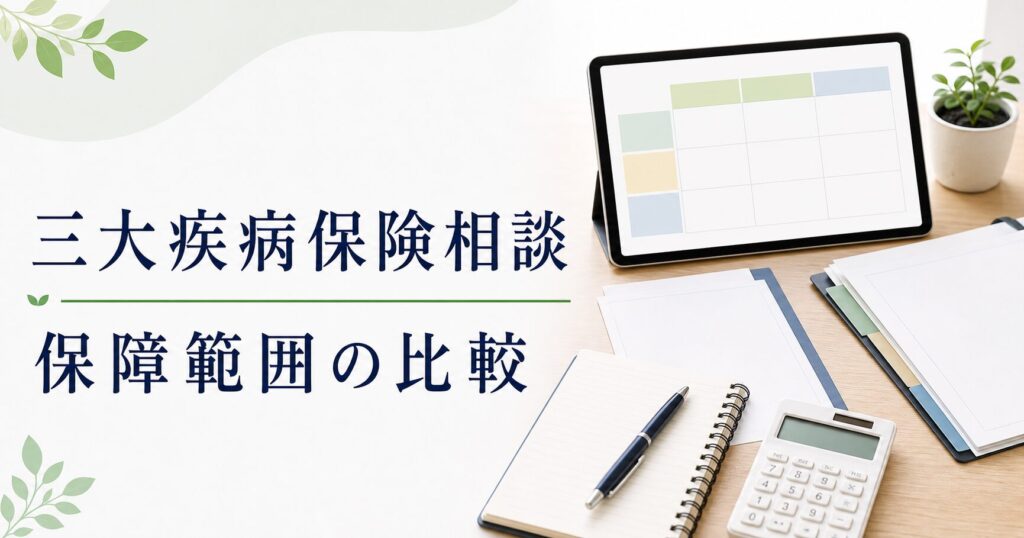 三大疾病保険の相談比較｜保障範囲と支払い条件のアイキャッチ画像