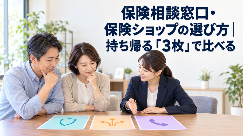 保険相談窓口を比較の外側・提案理由・契約後の連絡先の3枚で比べるイメージ