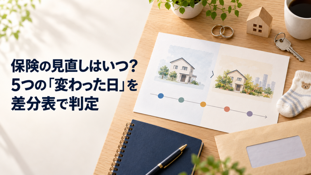 保険の見直し時期を5つの変化と差分表で判定するイメージ